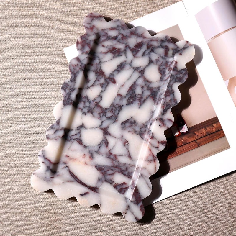 Future stone Natural 100% Marble Vanity Tray Luxury Scalloped Marble Storage Square Rectangle Tray for Home Decor Stone Tray for Bathroom Kitchen Candle Key (Rectangle-11.8 * 7.4-Calacatta Viola) - Image 5
